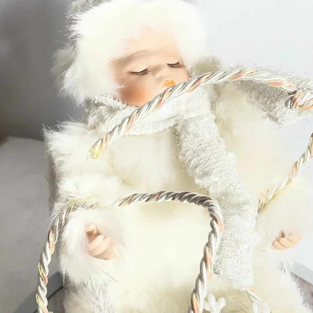 Heritage Signature Collection Winter Baby Figurine Sleigh Box COA